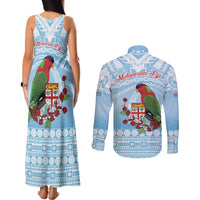 Melanesian Fiji Kula Bird Couples Matching Tank Maxi Dress and Long Sleeve Button Shirt with Tagimoucia Masi Tapa Pattern LT9 - Polynesian Pride