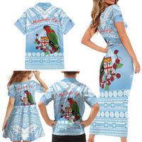 Melanesian Fiji Kula Bird Family Matching Short Sleeve Bodycon Dress and Hawaiian Shirt with Tagimoucia Masi Tapa Pattern LT9 - Polynesian Pride