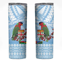 Melanesian Fiji Skinny Tumbler Kula Bird with Tagimoucia Masi Tapa Pattern LT9 Blue - Polynesian Pride