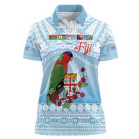 Melanesian Fiji Kula Bird Women Polo Shirt with Tagimoucia Masi Tapa Pattern LT9 Female Blue - Polynesian Pride