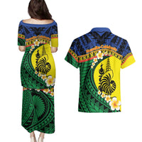 Melanesian New Caledonia Couples Matching Puletasi and Hawaiian Shirt Plumeria Kagu Bird and Nautilus Shell LT9 - Polynesian Pride