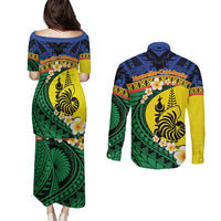Melanesian New Caledonia Couples Matching Puletasi and Long Sleeve Button Shirt Plumeria Kagu Bird and Nautilus Shell LT9 - Polynesian Pride
