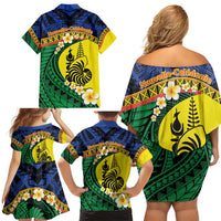 Melanesian New Caledonia Family Matching Off Shoulder Short Dress and Hawaiian Shirt Plumeria Kagu Bird and Nautilus Shell LT9 - Polynesian Pride