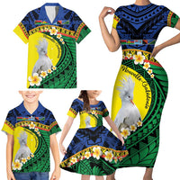 Melanesian New Caledonia Family Matching Short Sleeve Bodycon Dress and Hawaiian Shirt Plumeria Kagu Bird and Nautilus Shell LT9 - Polynesian Pride