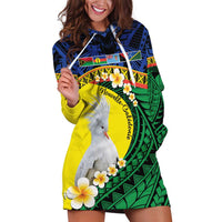 Melanesian New Caledonia Hoodie Dress Plumeria Kagu Bird and Nautilus Shell LT9 Blue - Polynesian Pride