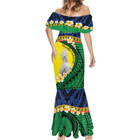 Melanesian New Caledonia Mermaid Dress Plumeria Kagu Bird and Nautilus Shell LT9 - Polynesian Pride