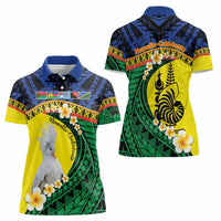 Melanesian New Caledonia Women Polo Shirt Plumeria Kagu Bird and Nautilus Shell LT9 - Polynesian Pride