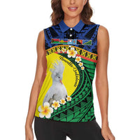 Melanesian New Caledonia Women Sleeveless Polo Shirt Plumeria Kagu Bird and Nautilus Shell LT9 - Polynesian Pride