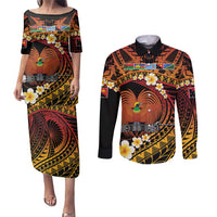 Melanesian Papua New Guinea Couples Matching Puletasi and Long Sleeve Button Shirt Plumeria Bird of Paradise Tribal LT9 Red - Polynesian Pride