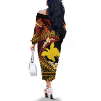 Melanesian Papua New Guinea Family Matching Off The Shoulder Long Sleeve Dress and Hawaiian Shirt Plumeria Bird of Paradise Tribal LT9 - Polynesian Pride