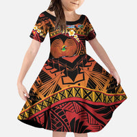 Melanesian Papua New Guinea Family Matching Off Shoulder Maxi Dress and Hawaiian Shirt Plumeria Bird of Paradise Tribal LT9 Daughter's Dress Red - Polynesian Pride