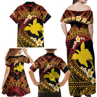 Melanesian Papua New Guinea Family Matching Off Shoulder Maxi Dress and Hawaiian Shirt Plumeria Bird of Paradise Tribal LT9 - Polynesian Pride