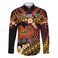 Melanesian Papua New Guinea Family Matching Short Sleeve Bodycon Dress and Hawaiian Shirt Plumeria Bird of Paradise Tribal LT9 Dad's Shirt - Long Sleeve Red - Polynesian Pride