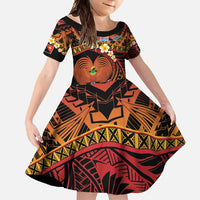 Melanesian Papua New Guinea Family Matching Summer Maxi Dress and Hawaiian Shirt Plumeria Bird of Paradise Tribal LT9 Daughter's Dress Red - Polynesian Pride