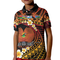 Melanesian Papua New Guinea Kid Polo Shirt Plumeria Bird of Paradise Tribal LT9 Kid Red - Polynesian Pride