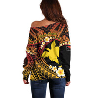 Melanesian Papua New Guinea Off Shoulder Sweater Plumeria Bird of Paradise Tribal LT9 - Polynesian Pride