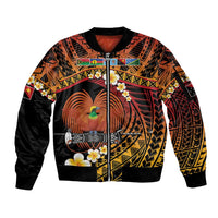 Melanesian Papua New Guinea Sleeve Zip Bomber Jacket Plumeria Bird of Paradise Tribal LT9 Unisex Red - Polynesian Pride
