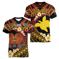 Melanesian Papua New Guinea Women V-Neck T-Shirt Plumeria Bird of Paradise Tribal LT9 - Polynesian Pride