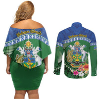 Melanesian Solomon Islands Couples Matching Off Shoulder Short Dress and Long Sleeve Button Shirt Tropical Shark Tattoo LT9 - Polynesian Pride