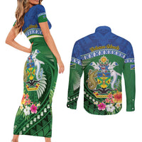 Melanesian Solomon Islands Couples Matching Short Sleeve Bodycon Dress and Long Sleeve Button Shirt Tropical Shark Tattoo LT9 - Polynesian Pride