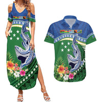 Melanesian Solomon Islands Couples Matching Summer Maxi Dress and Hawaiian Shirt Tropical Shark Tattoo LT9 Blue - Polynesian Pride