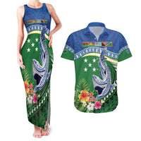 Melanesian Solomon Islands Couples Matching Tank Maxi Dress and Hawaiian Shirt Tropical Shark Tattoo LT9 Blue - Polynesian Pride
