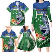 Melanesian Solomon Islands Family Matching Long Sleeve Bodycon Dress and Hawaiian Shirt Tropical Shark Tattoo LT9 - Polynesian Pride