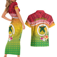 Melanesian Ni-Vanuatu Couples Matching Short Sleeve Bodycon Dress and Hawaiian Shirt Sea Turtle with Sand Drawing Pattern LT9 - Polynesian Pride