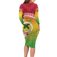 Melanesian Ni-Vanuatu Family Matching Long Sleeve Bodycon Dress and Hawaiian Shirt Sea Turtle with Sand Drawing Pattern LT9 - Polynesian Pride