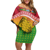 Melanesian Ni-Vanuatu Family Matching Off Shoulder Short Dress and Hawaiian Shirt Sea Turtle with Sand Drawing Pattern LT9 Mom's Dress Reggae - Polynesian Pride