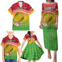 Melanesian Ni-Vanuatu Family Matching Puletasi and Hawaiian Shirt Sea Turtle with Sand Drawing Pattern LT9 - Polynesian Pride