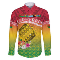 Melanesian Ni-Vanuatu Family Matching Puletasi and Hawaiian Shirt Sea Turtle with Sand Drawing Pattern LT9 Dad's Shirt - Long Sleeve Reggae - Polynesian Pride
