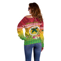 Melanesian Ni-Vanuatu Off Shoulder Sweater Sea Turtle with Sand Drawing Pattern