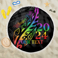 Personalised New Zealand Wellington Pride Beach Blanket Maori Fern with Pride Flag 2024 LT9 One Size 150cm Black - Polynesian Pride