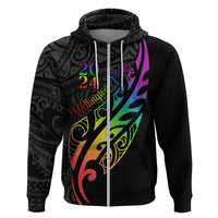 Personalised New Zealand Wellington Pride Hoodie Maori Fern with Pride Flag 2024 LT9 Zip Hoodie Black - Polynesian Pride