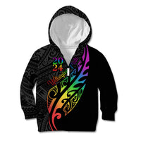 Personalised New Zealand Wellington Pride Kid Hoodie Maori Fern with Pride Flag 2024 LT9 Zip Hoodie Black - Polynesian Pride