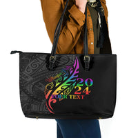 Personalised New Zealand Wellington Pride Leather Tote Bag Maori Fern with Pride Flag 2024 LT9 - Polynesian Pride