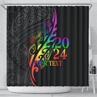 Personalised New Zealand Wellington Pride Shower Curtain Maori Fern with Pride Flag 2024 LT9 - Polynesian Pride