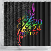 Personalised New Zealand Wellington Pride Shower Curtain Maori Fern with Pride Flag 2024 LT9 - Polynesian Pride