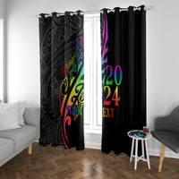 Personalised New Zealand Wellington Pride Window Curtain Maori Fern with Pride Flag 2024 LT9 With Grommets Black - Polynesian Pride