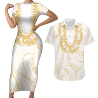 Aloha Lei Onaona Couples Matching Short Sleeve Bodycon Dress and Hawaiian Shirt Beige Hawaiian Tribal Pattern LT9 Beige - Polynesian Pride