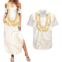 Aloha Lei Onaona Couples Matching Summer Maxi Dress and Hawaiian Shirt Beige Hawaiian Tribal Pattern LT9 Beige - Polynesian Pride