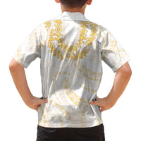Aloha Lei Onaona Family Matching Off The Shoulder Long Sleeve Dress and Hawaiian Shirt Beige Hawaiian Tribal Pattern LT9 - Polynesian Pride