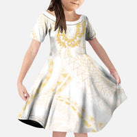 Aloha Lei Onaona Family Matching Puletasi and Hawaiian Shirt Beige Hawaiian Tribal Pattern LT9 Daughter's Dress Beige - Polynesian Pride