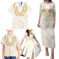Aloha Lei Onaona Family Matching Puletasi and Hawaiian Shirt Beige Hawaiian Tribal Pattern LT9 - Polynesian Pride