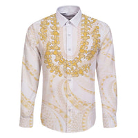 Aloha Lei Onaona Family Matching Short Sleeve Bodycon Dress and Hawaiian Shirt Beige Hawaiian Tribal Pattern LT9 Dad's Shirt - Long Sleeve Beige - Polynesian Pride