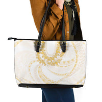 Aloha Lei Onaona Leather Tote Bag Beige Hawaiian Tribal Pattern
