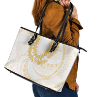 Aloha Lei Onaona Leather Tote Bag Beige Hawaiian Tribal Pattern