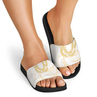 Aloha Lei Onaona Slide Sandals Beige Hawaiian Tribal Pattern - Polynesian Pride