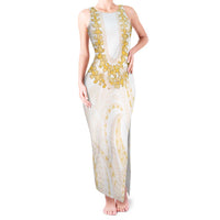 Aloha Lei Onaona Tank Maxi Dress Beige Hawaiian Tribal Pattern